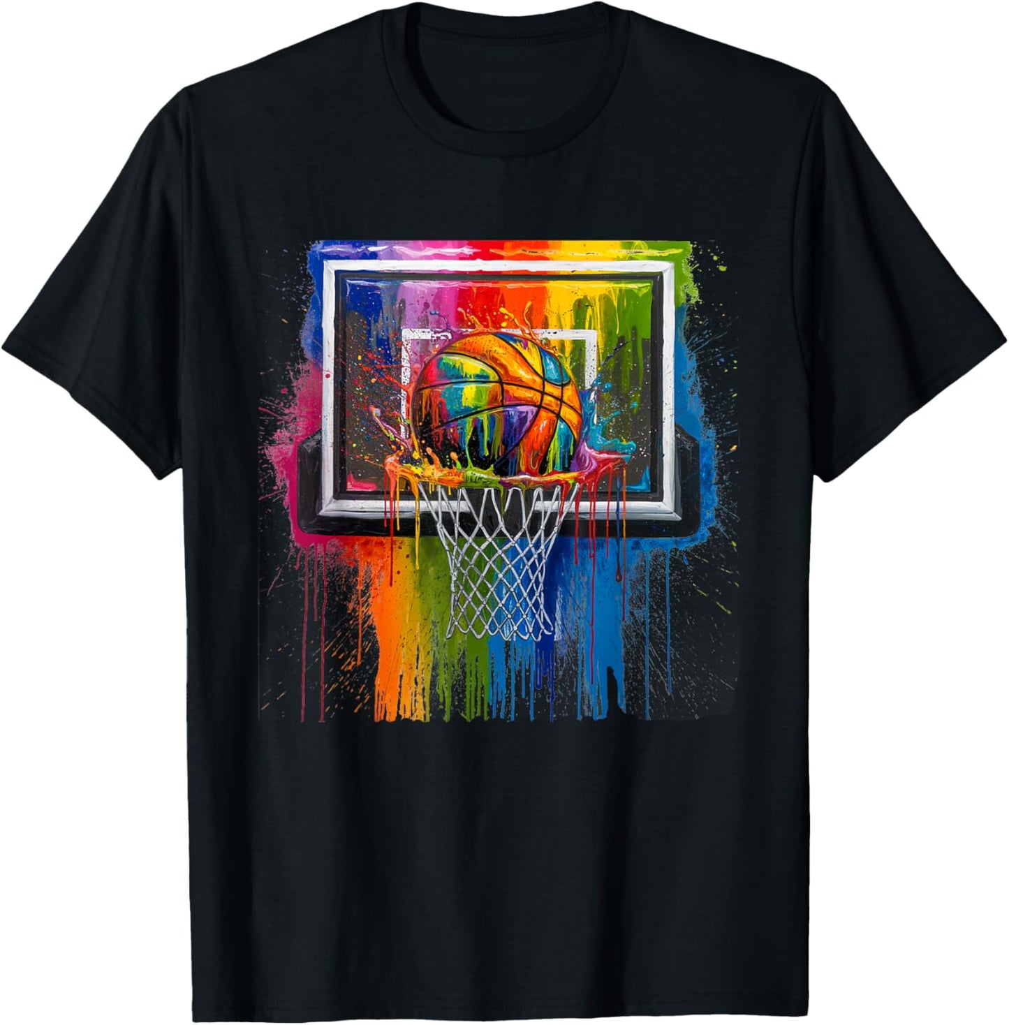 Colorful Basketball Tie Dye Paint Splash Hoop Drip Slam Dunk T-Shirt - T-Shirt | Black