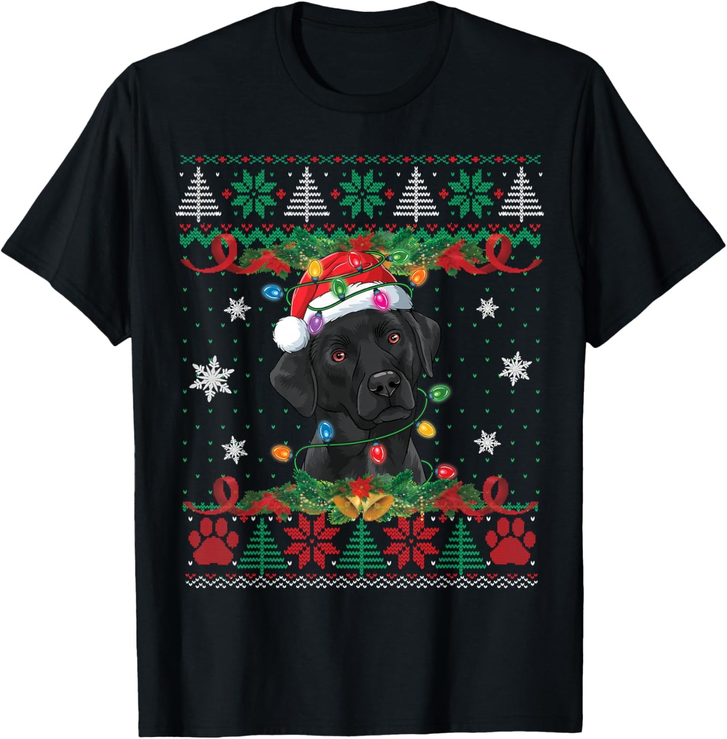 Black Lab Christmas Ugly Sweater Funny Dog Lover Xmas T-Shirt - T-Shirt | Black