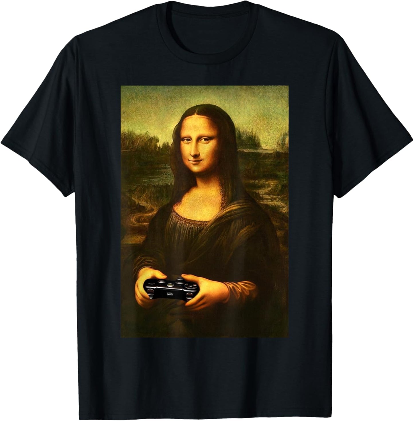 Mona Lisa PC Console Gamer Vintage Art Parody Funny Gamers T-Shirt - T-Shirt | Black