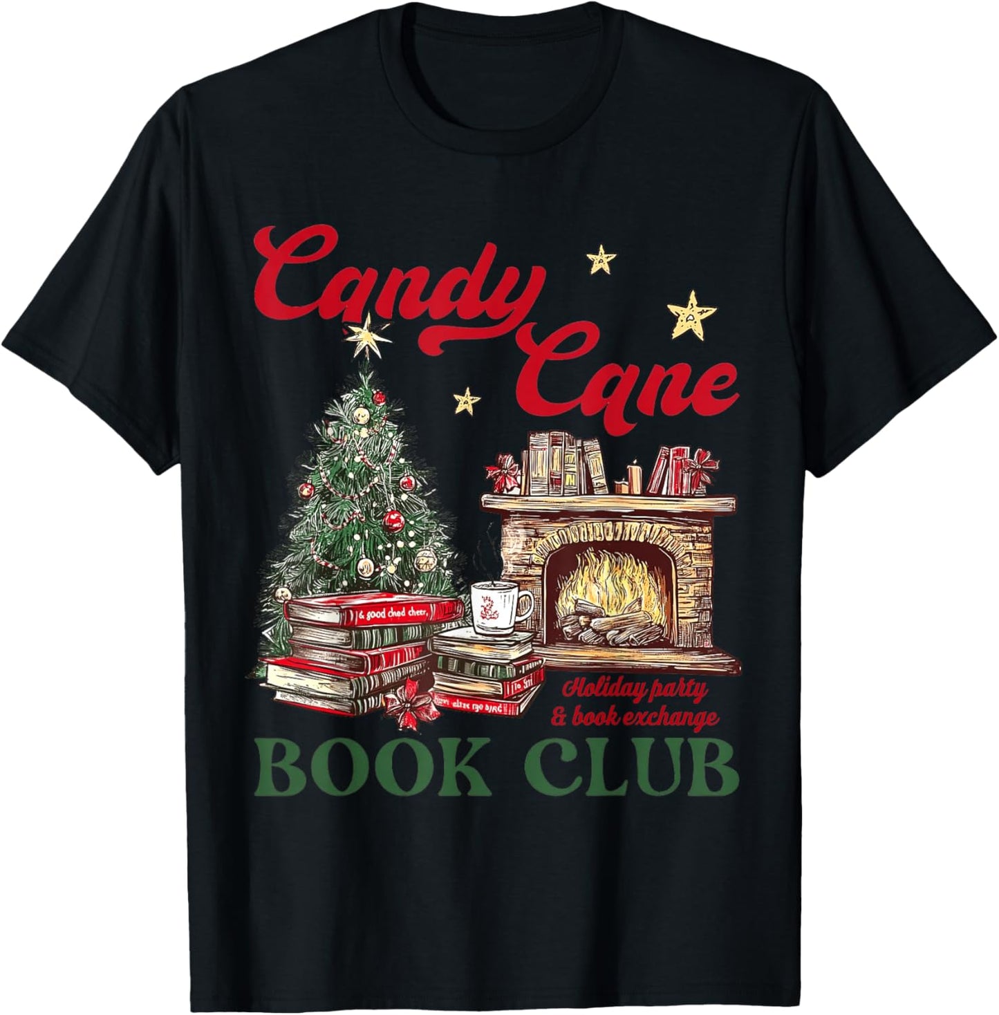 Candy Cane Book Club Holiday Party & Book Exchange T-Shirt - T-Shirt | Black