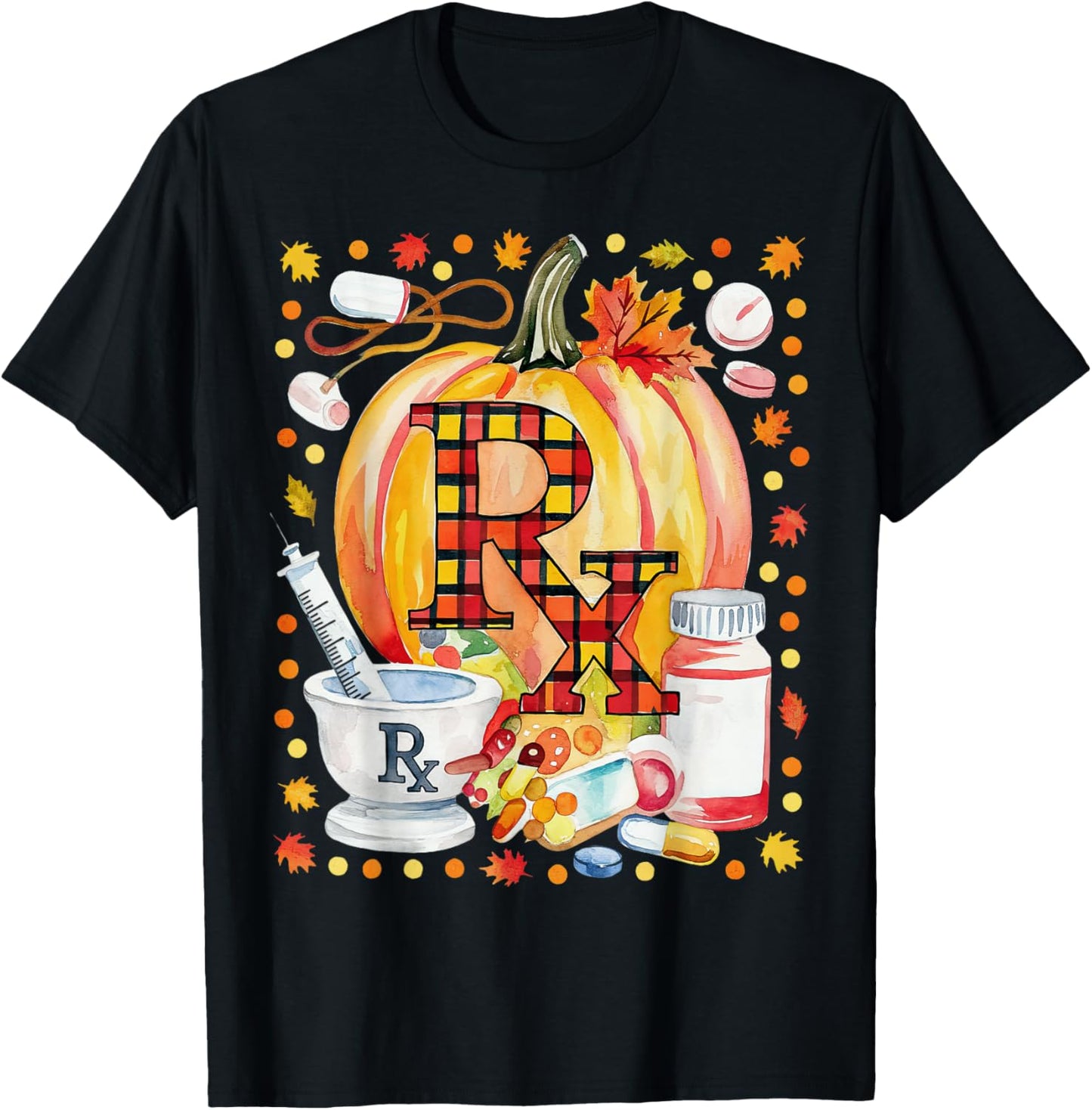 CPhT Pharmacy Technician Fall Autumn Leaves Pumpkin Season T-Shirt - T-Shirt | Black