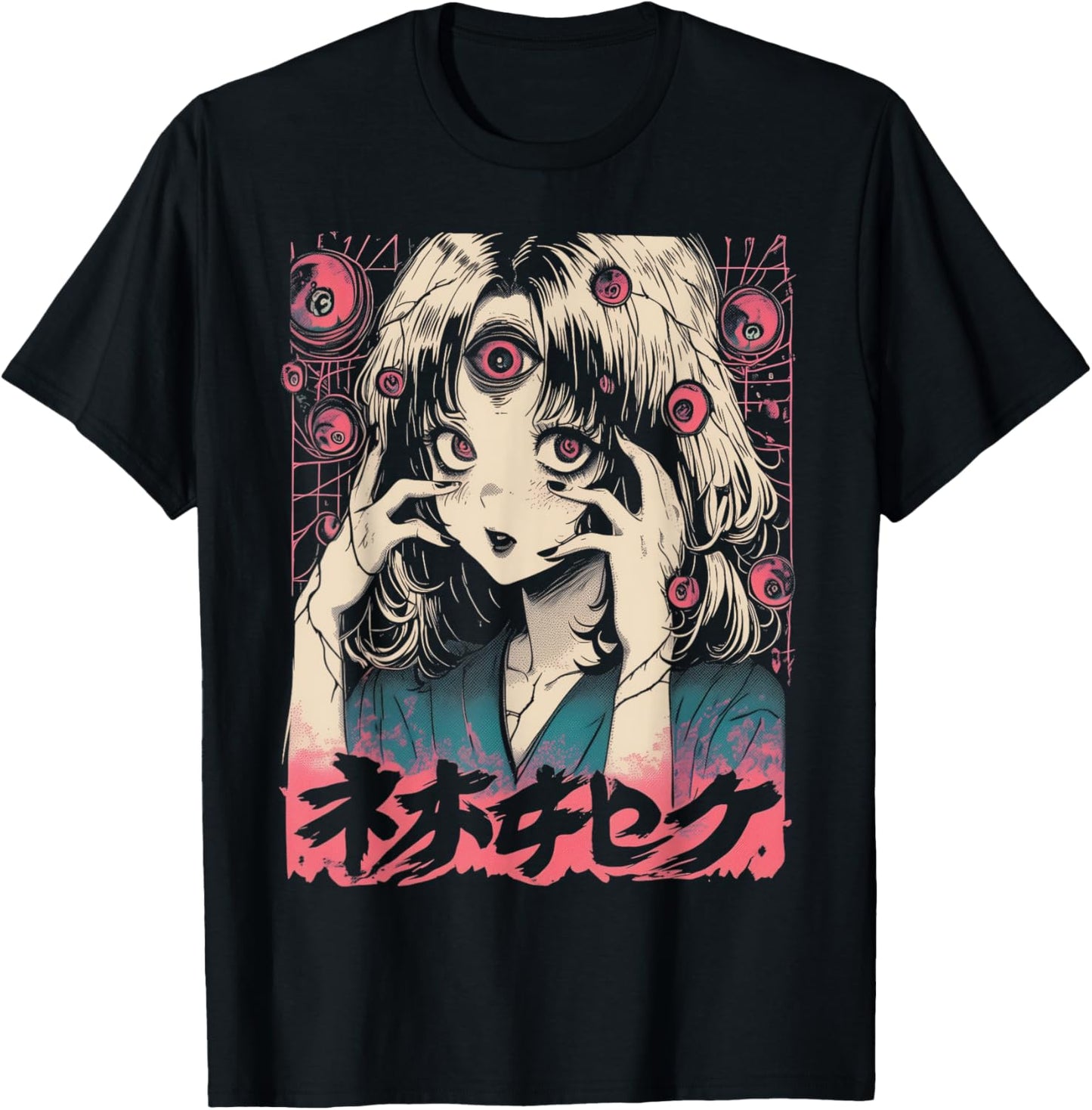 Goth Grunge Demon Anime Girl Waifu Horror Alt Aesthetic T-Shirt - T-Shirt | Black
