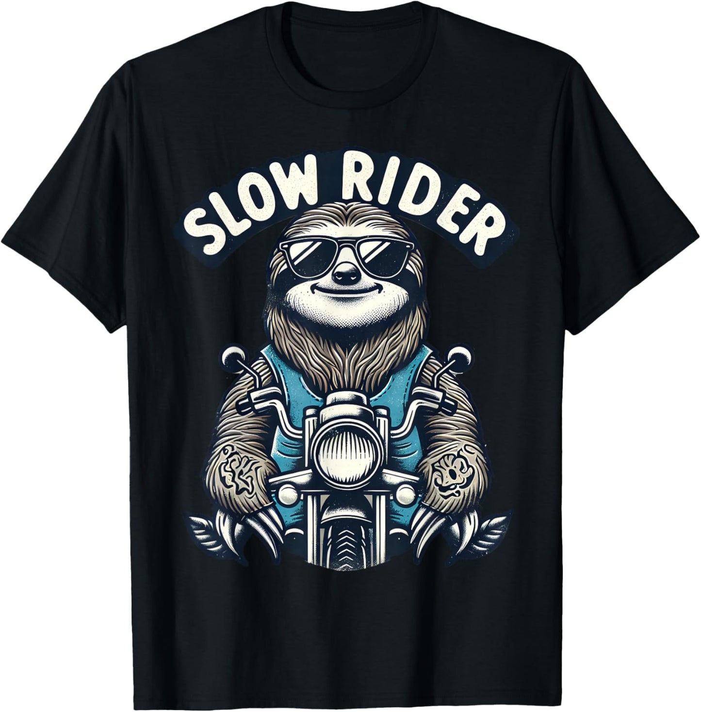 Cool Sloth on Motorcycle Slow Rider Funny T-Shirt - T-Shirt | Black