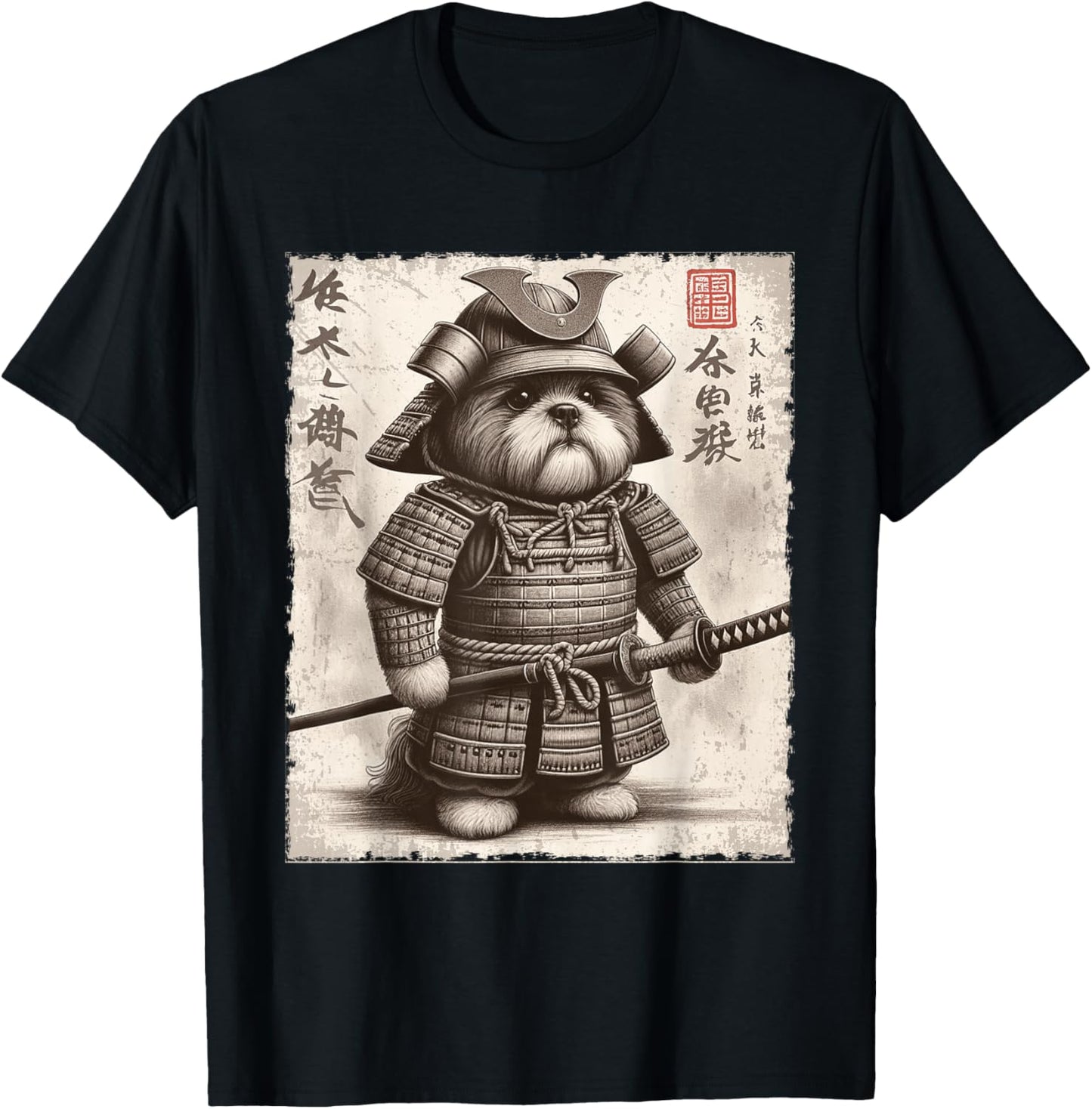 Funny Shih Tzu Dog Samurai T-Shirt - T-Shirt | Black