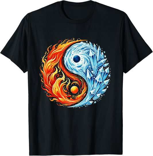 Fire and Ice Yin Yang Elemental Balance Circle Zen Yoga T-Shirt - T-Shirt | Black