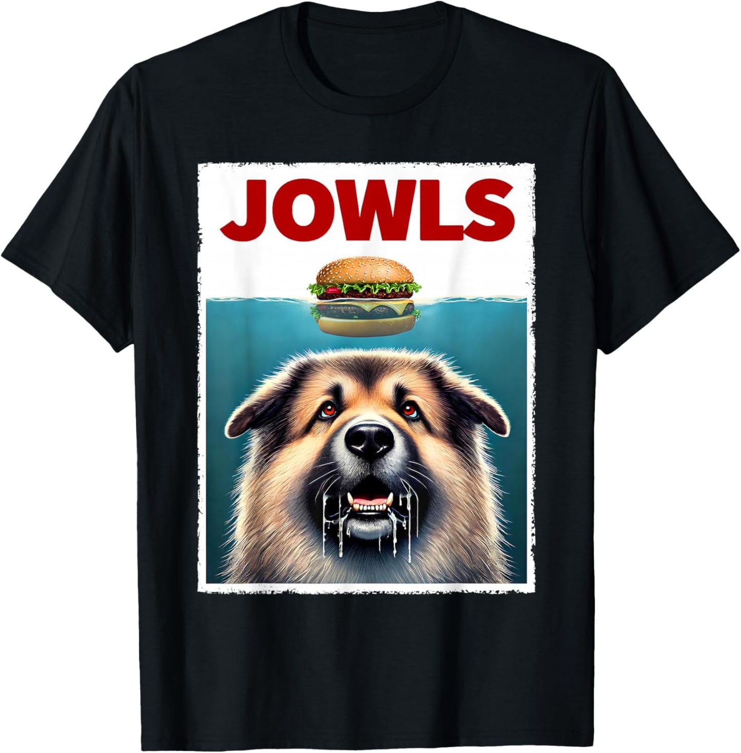 Funny Caucasian Shepherd Dog and Hamburger Parody Jowls T-Shirt - T-Shirt | Black