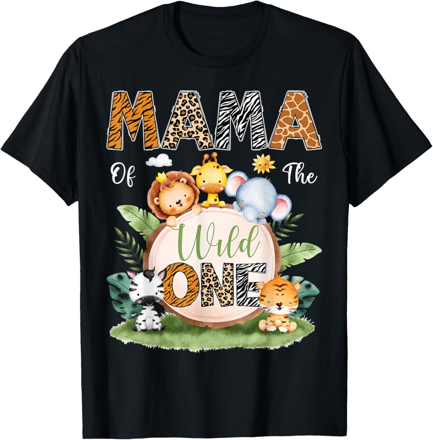 Mama Of The Wild One 1St Birthday Kids Safari Jungle T-Shirt - T-Shirt | Black