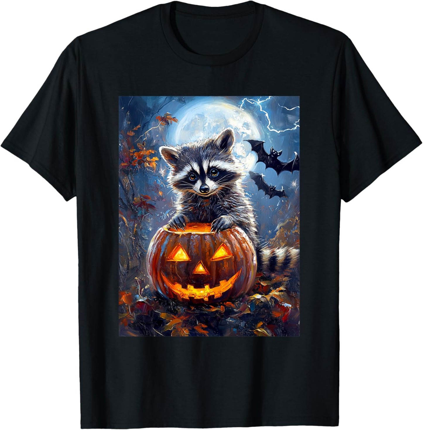 Halloween Girls Boys Spooky Raccoon Pumpkin Kids Halloween T-Shirt - T-Shirt | Black