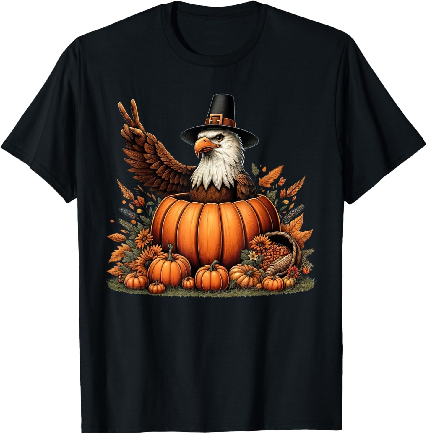 Autumn Pumpkin Fall Eagle Thanksgiving Kids T-Shirt - T-Shirt | Black
