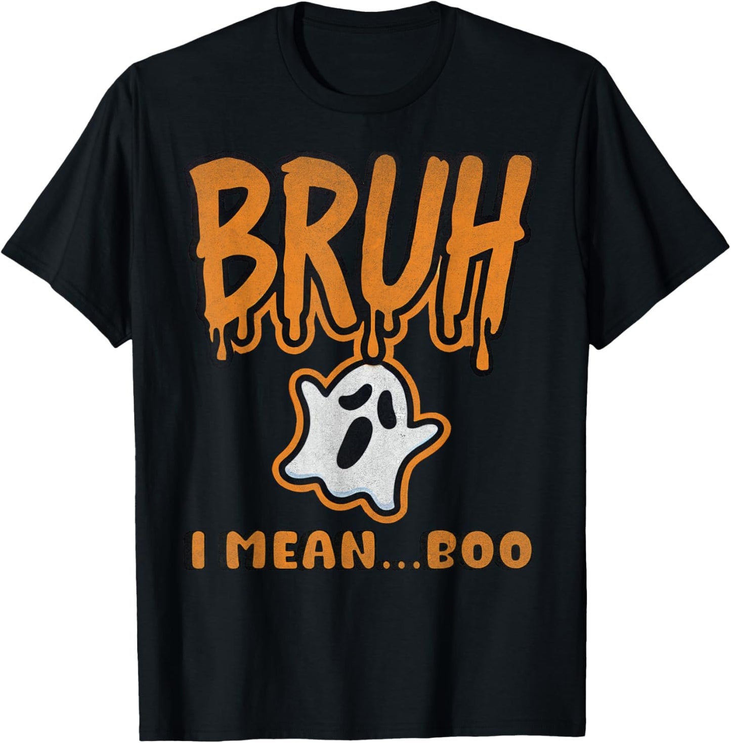 Funny Bruh Halloween Ghost Boo Kids Boys Youth School Party T-Shirt - T-Shirt | Black