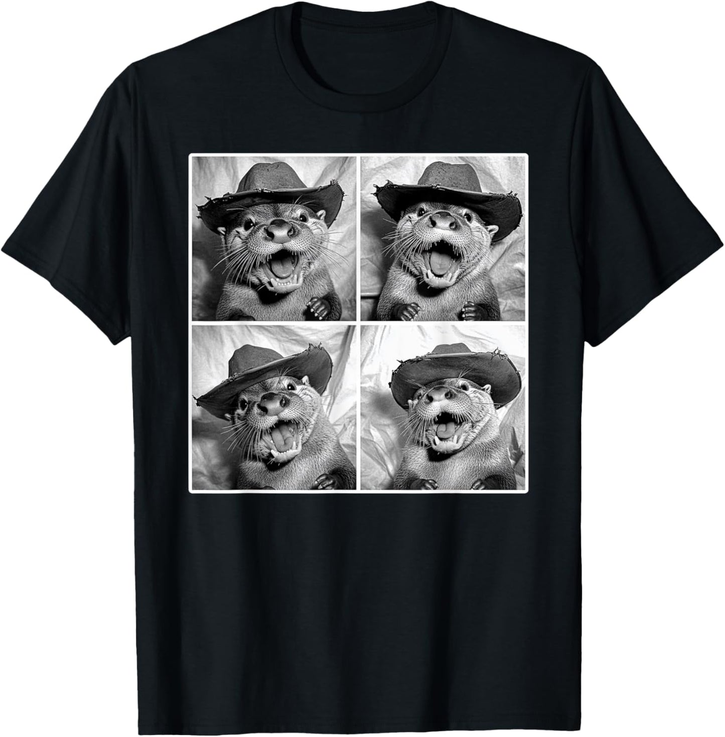 Otter in Cowboy Hat Retro Photobooth Selfie Funny Sea Otter T-Shirt - T-Shirt | Black