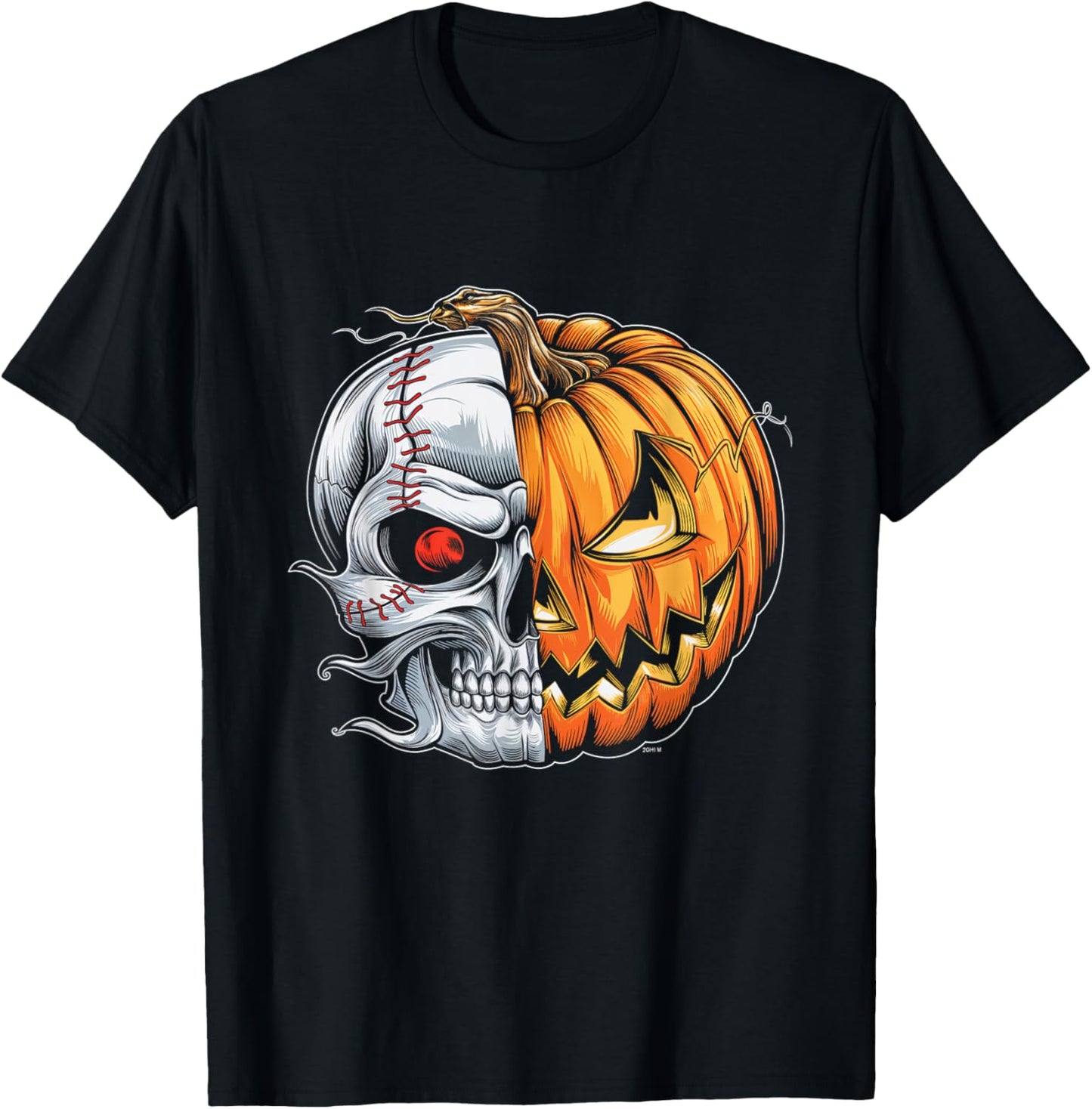Baseball Pumpkin Skull Halloween Spooky Sugar Skull T-Shirt - T-Shirt | Black