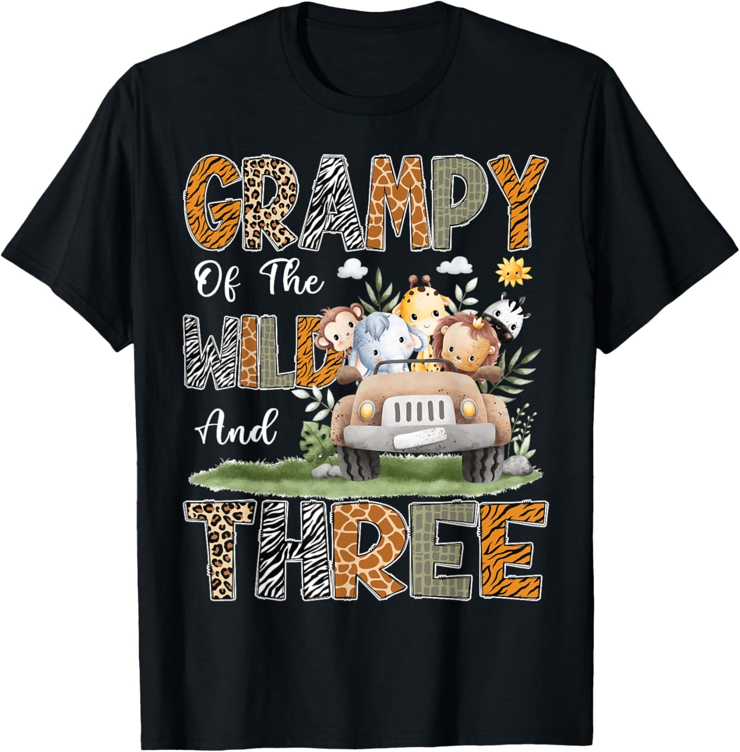 Grampy Of The Wild Three 3Rd Birthday Safari Jungle Animal T-Shirt - T-Shirt | Black