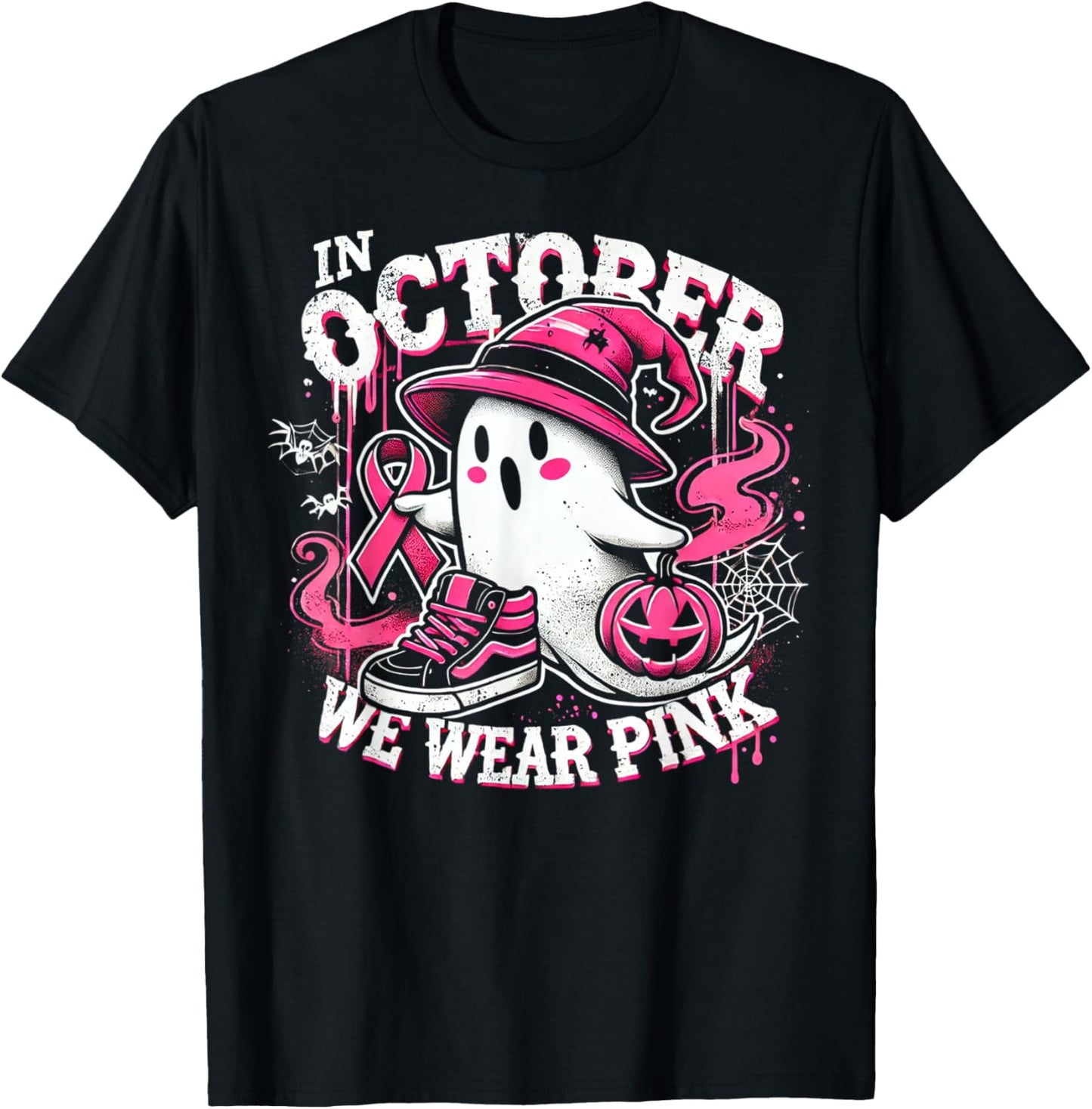 We Wear Pink in october Ghost Breast Cancer Awareness T-Shirt - T-Shirt | Black