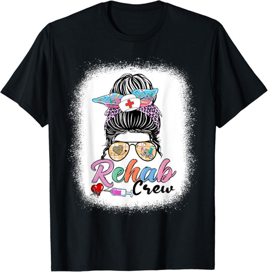 Rehab Crew Messy Bun Women Sunglasses Rehab Nurse T-Shirt - T-Shirt | Black