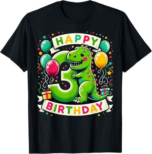 T-Rex 3rd birthday boy girl 3 years old third three T-Rex T-Shirt - T-Shirt | Black