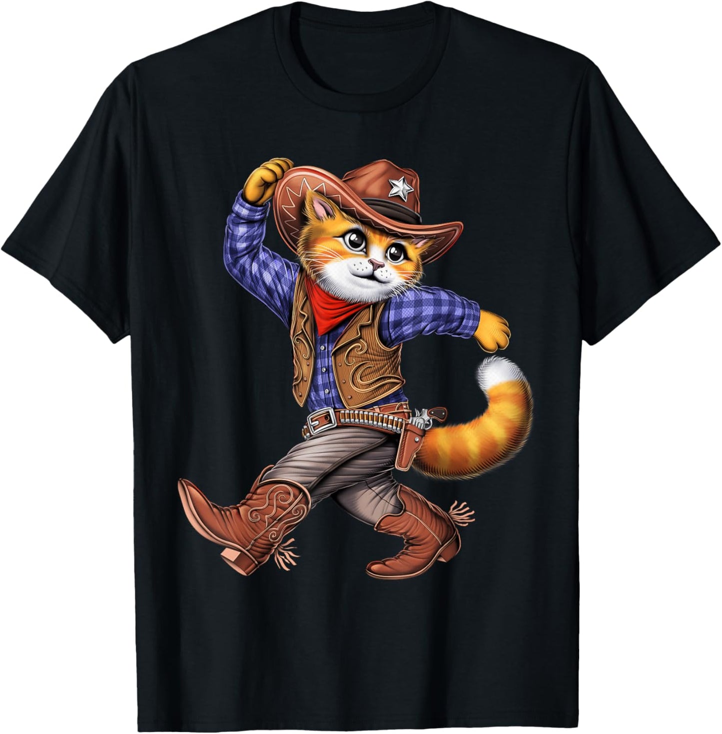Cat Cowboy Western Country Rodeo Funny Cat T-Shirt - T-Shirt | Black