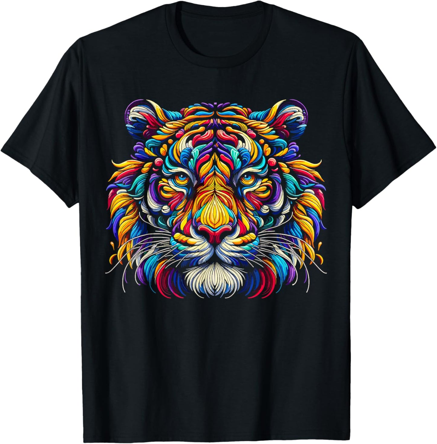 Tiger Face Wild Animal Colorful Tiger T-Shirt - T-Shirt | Black