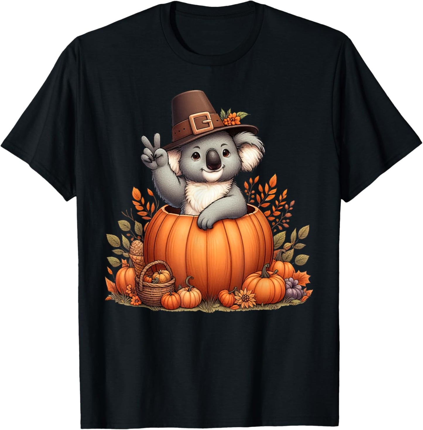 Autumn Pumpkin Fall Koala Thanksgiving Kids T-Shirt - T-Shirt | Black