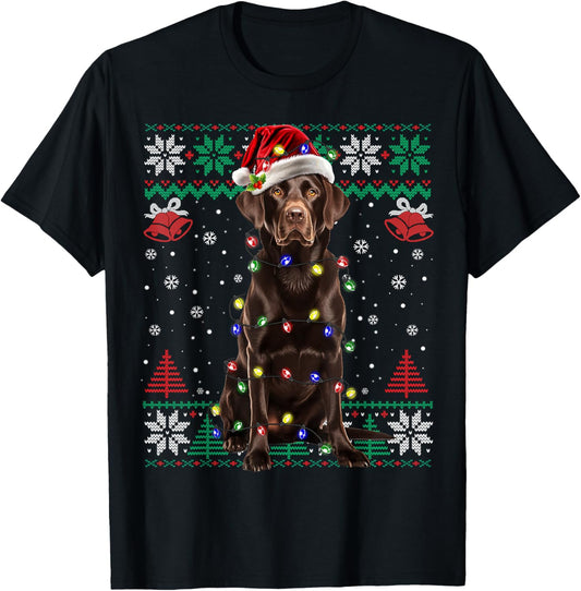 Chocolate Labrador Christmas Santa Ugly Sweater Lab Dog Love T-Shirt - T-Shirt | Black