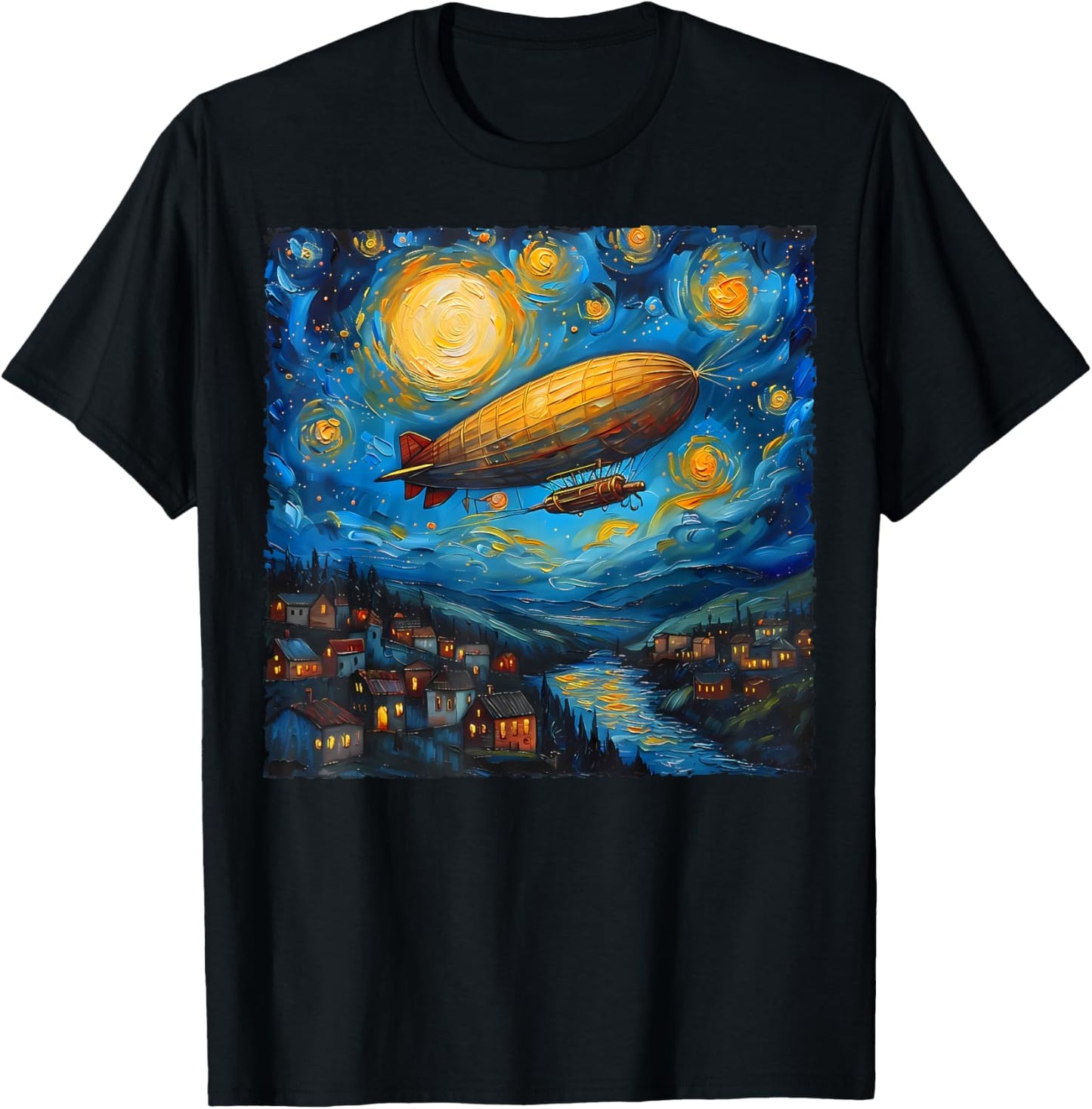 Zeppelin Van Gogh Starry Night Art Airship and Art Lovers T-Shirt - T-Shirt | Black