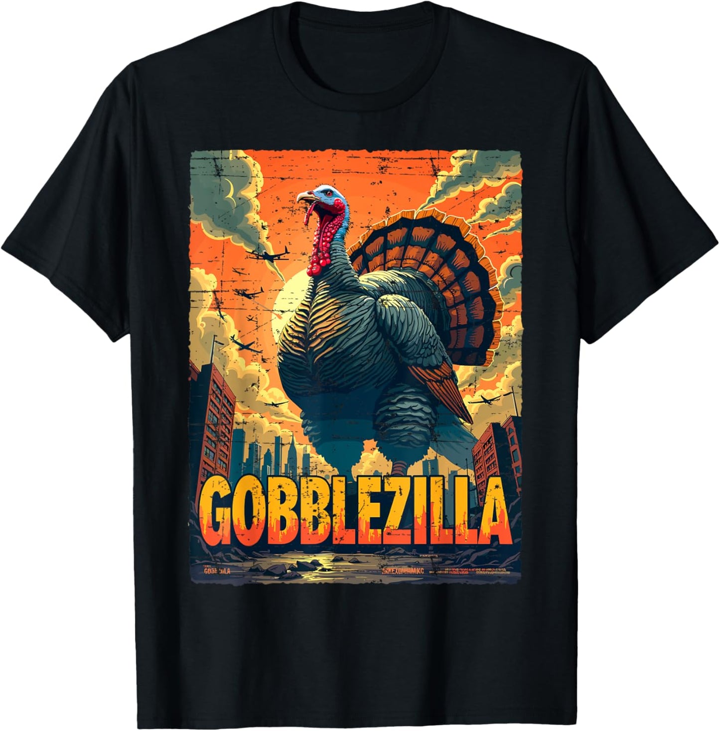Vintage Funny Thanksgiving Day Gobblezilla Turkey Humor T-Shirt - T-Shirt | Black