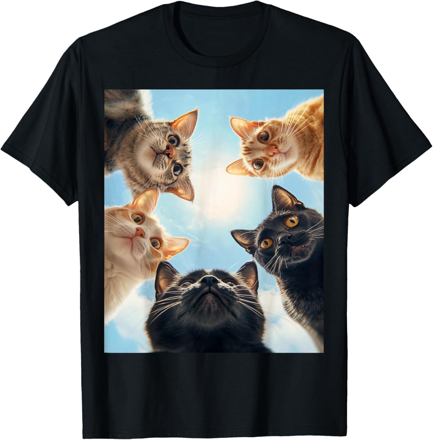 Cat Lover Black White Orange Funny Cat Face T-Shirt - T-Shirt | Black