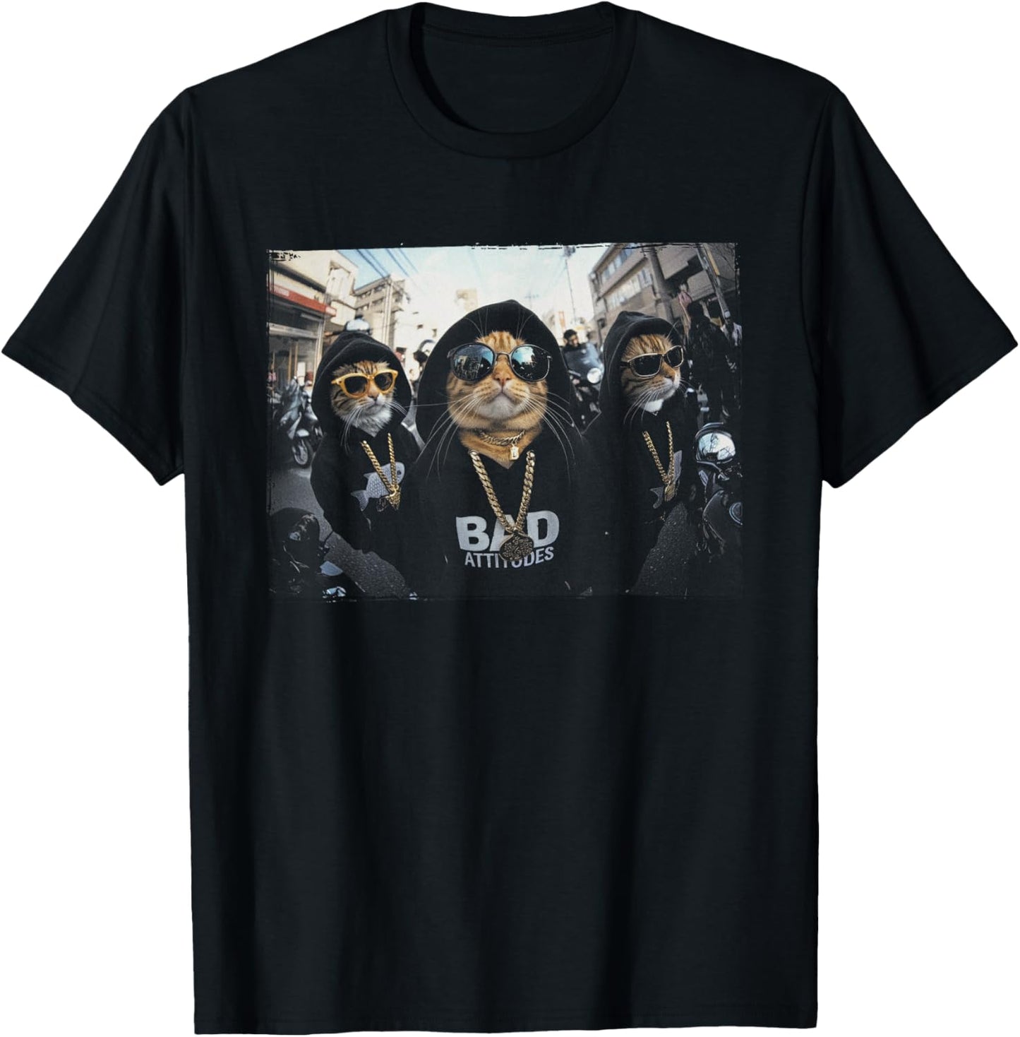 Hip Hop Gangster Cats Metal Rocker Sunglasses Feline Humor T-Shirt - T-Shirt | Black