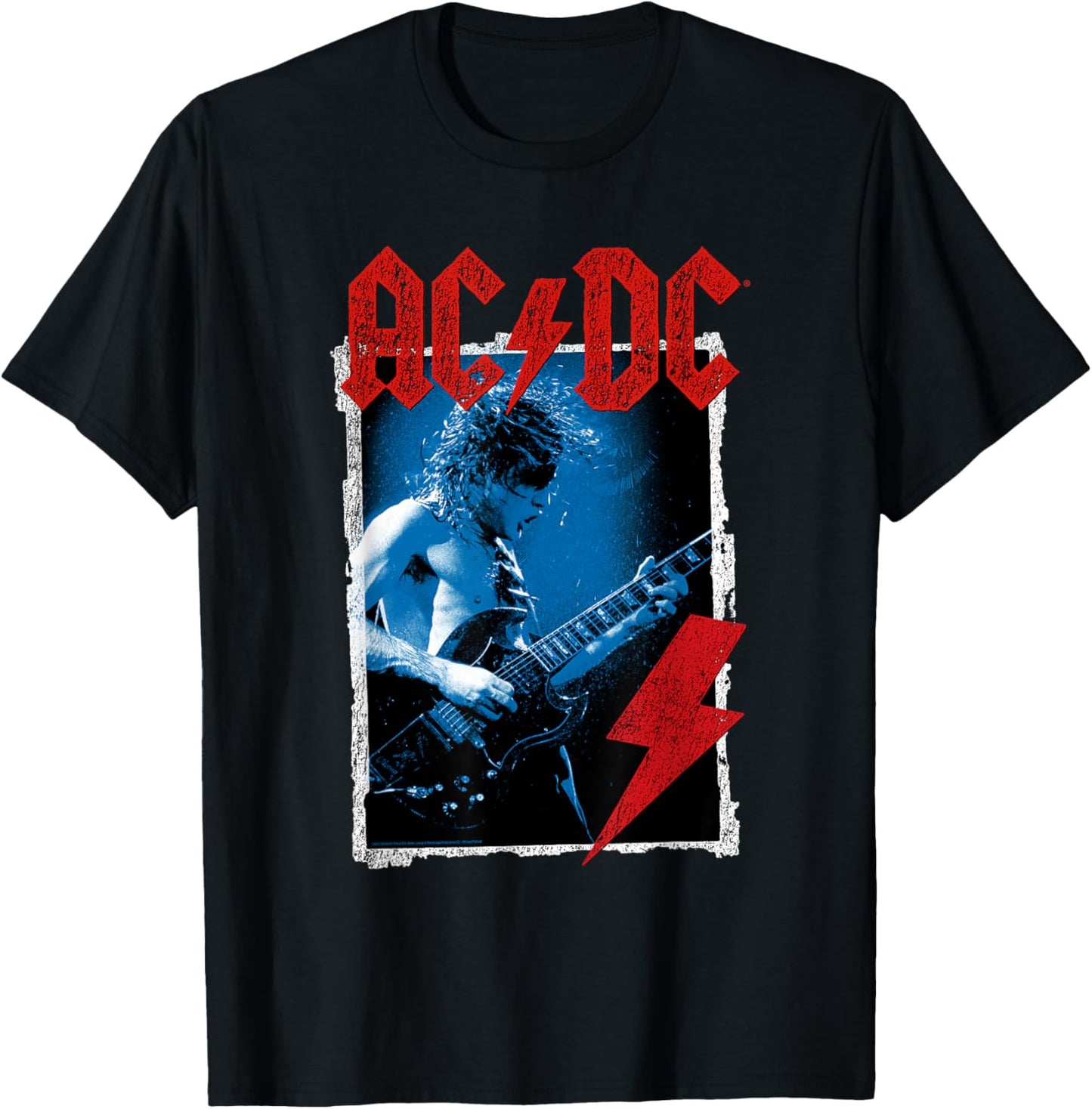 AC/DC Angus Young Blue Photo by Michael Putland T-Shirt - T-Shirt | Black