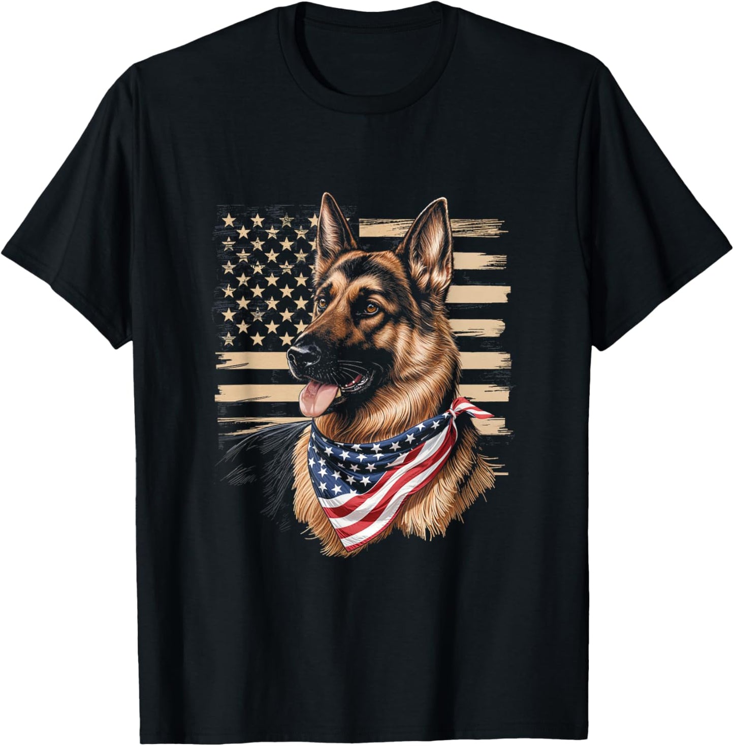 German Shepherd Dog American Flag Patriot Dog Lovers T-Shirt - T-Shirt | Black