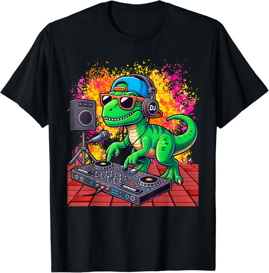 T Rex DJ Party Club Floppy Jockey EDM Dance T-Shirt - T-Shirt | Black