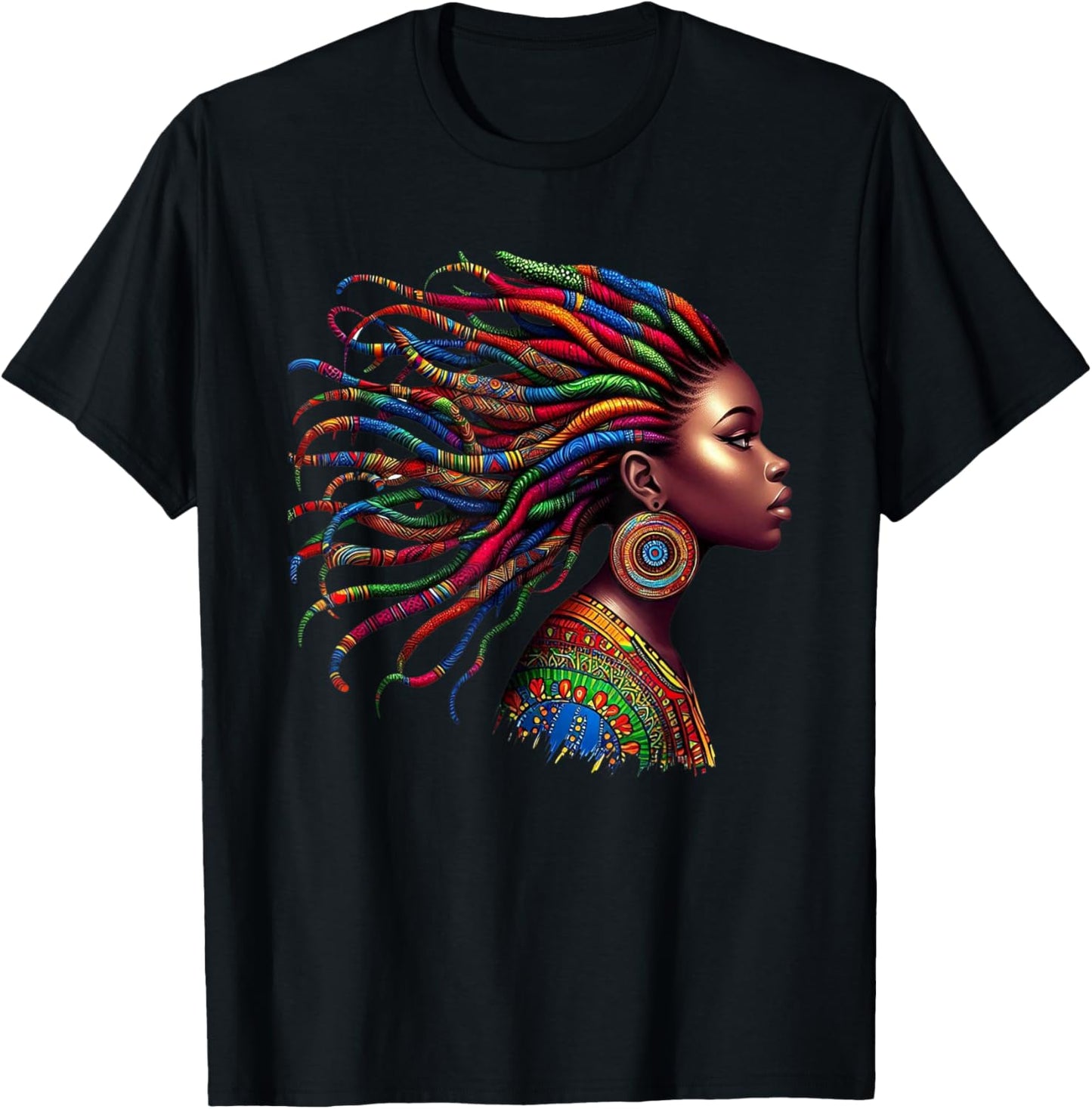 Rainbow Dashiki African Tribal Woman Natural Roots T-Shirt - T-Shirt | Black