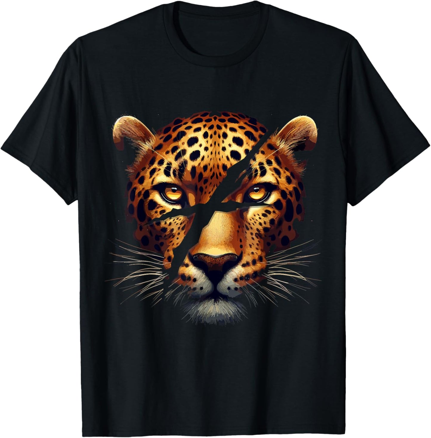 Leopard Cheetah Tiger Leopard Face Lion Cat T-Shirt - T-Shirt | Black