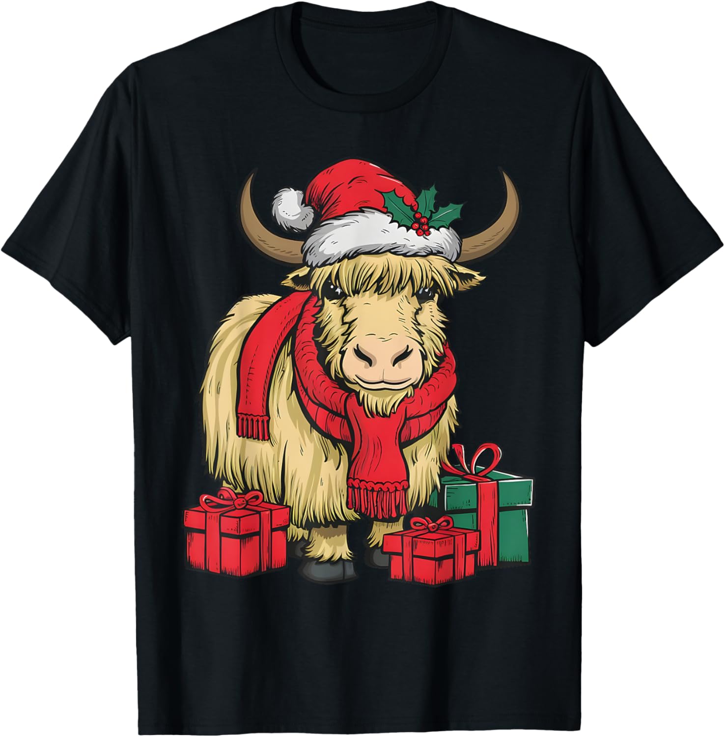 Funny Yak Lover Xmas Holiday Santa Yak Christmas T-Shirt - T-Shirt | Black