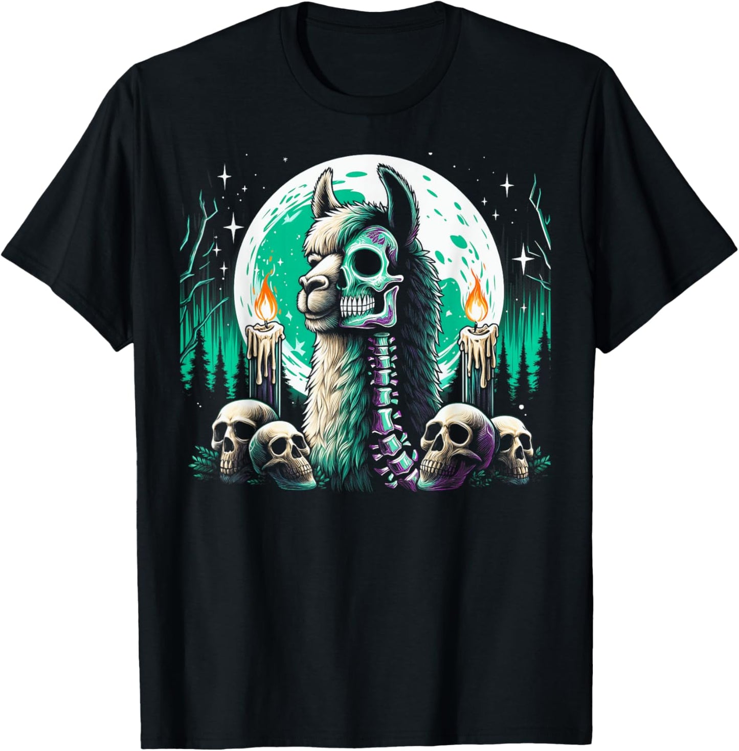 Cool Llama Skeleton Halloween Christmas Birthday T-Shirt - T-Shirt | Black