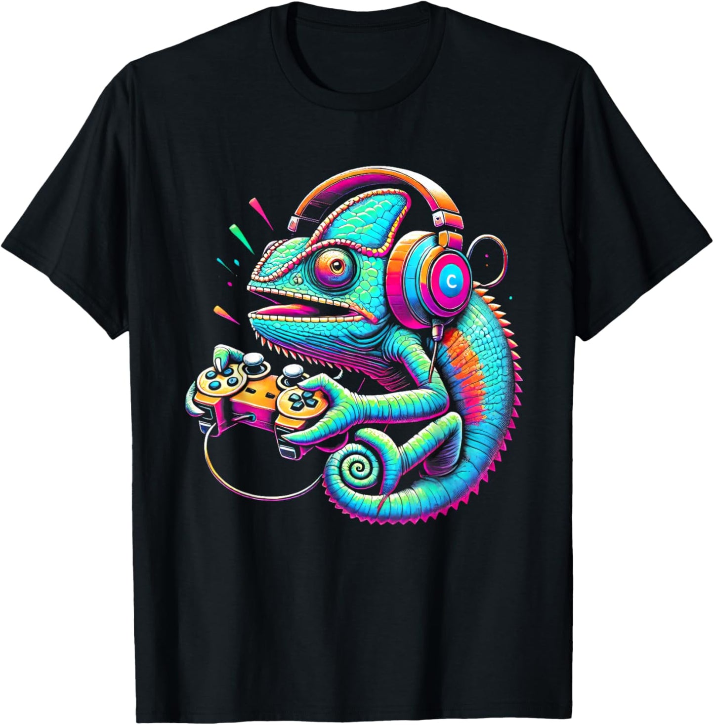 Chameleon Video Game Controller Funny T-Shirt - T-Shirt | Black
