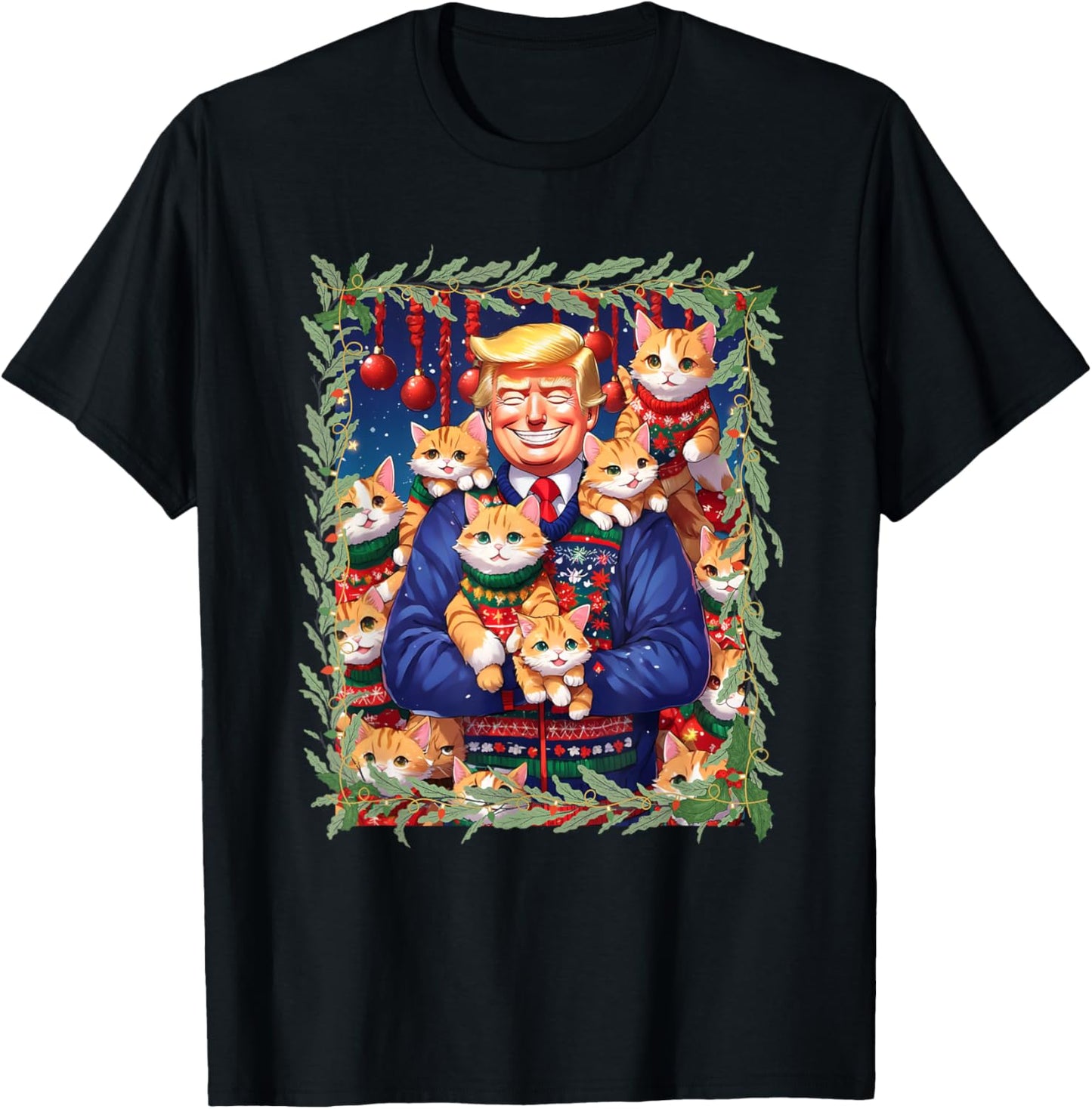 Funny Anime Cat Lover Christmas Sweater Trump Christmas Women T-Shirt - T-Shirt | Black