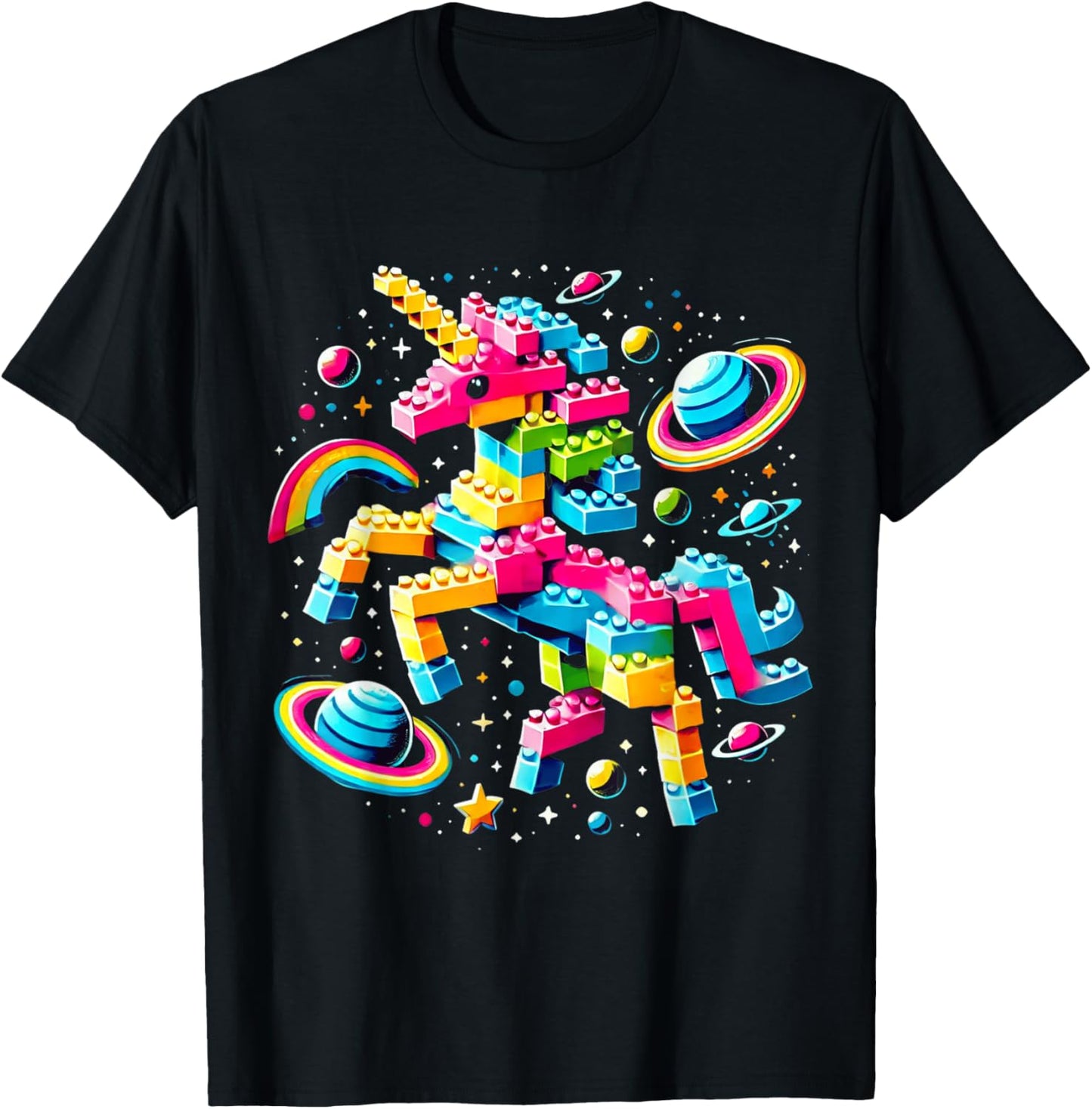 Unicorn Blocks Master Funny Builder Building Blocks Bricks T-Shirt - T-Shirt | Black