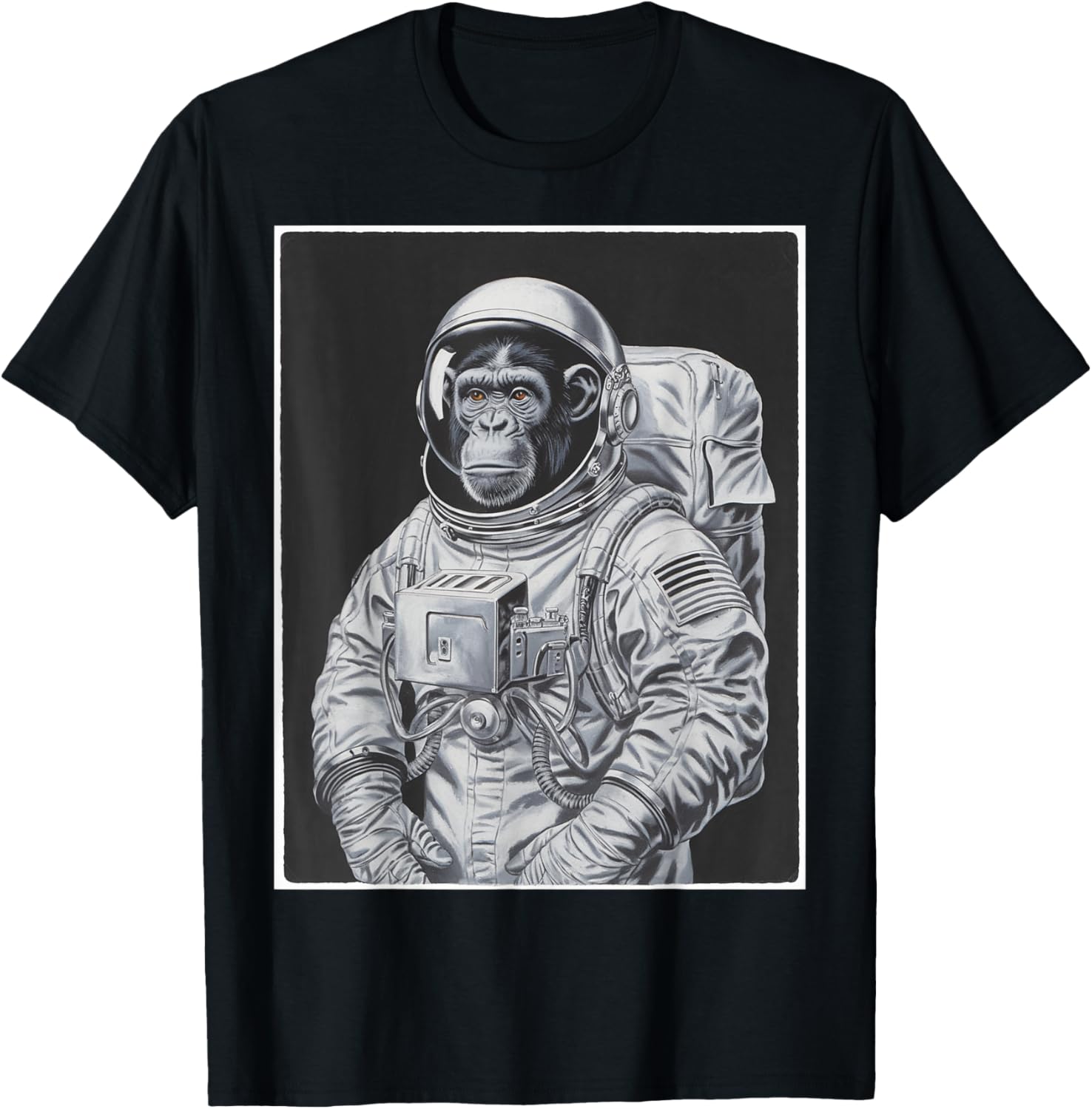 Vintage Space Astronaut Monkey Graphic 80s Spaceman Galaxy T-Shirt - T-Shirt | Black