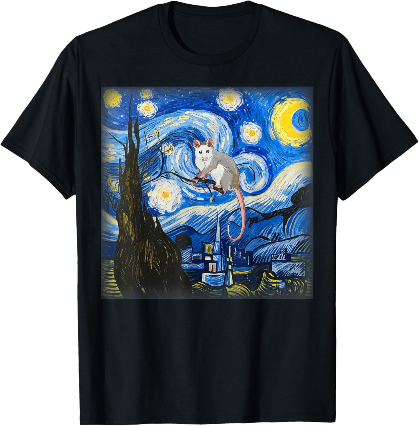 Starry Night Opossum Van Gogh Possum Rodent Gifts Animal T-Shirt - T-Shirt | Black
