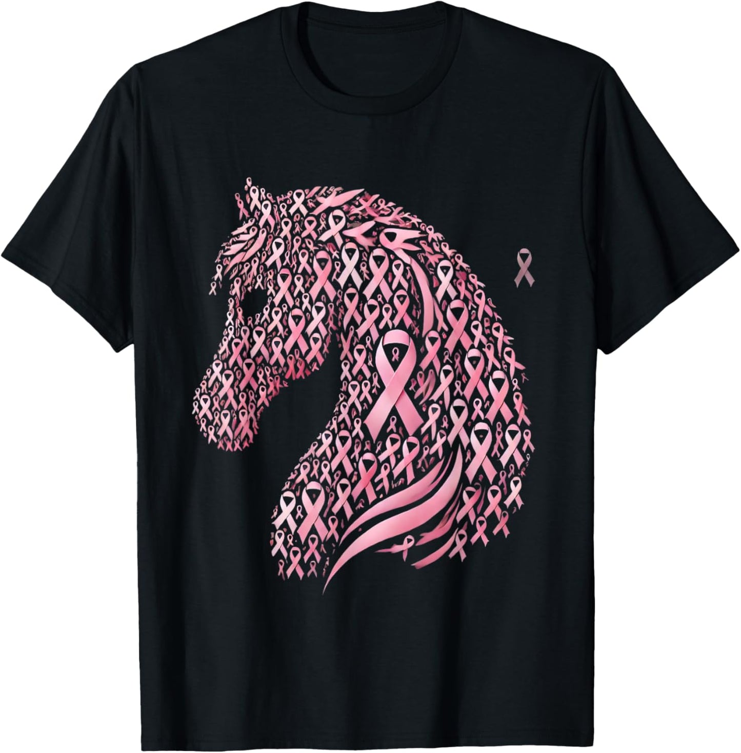 Horse Head Breast Cancer Awareness Pink Ribbon October T-Shirt - T-Shirt | Black