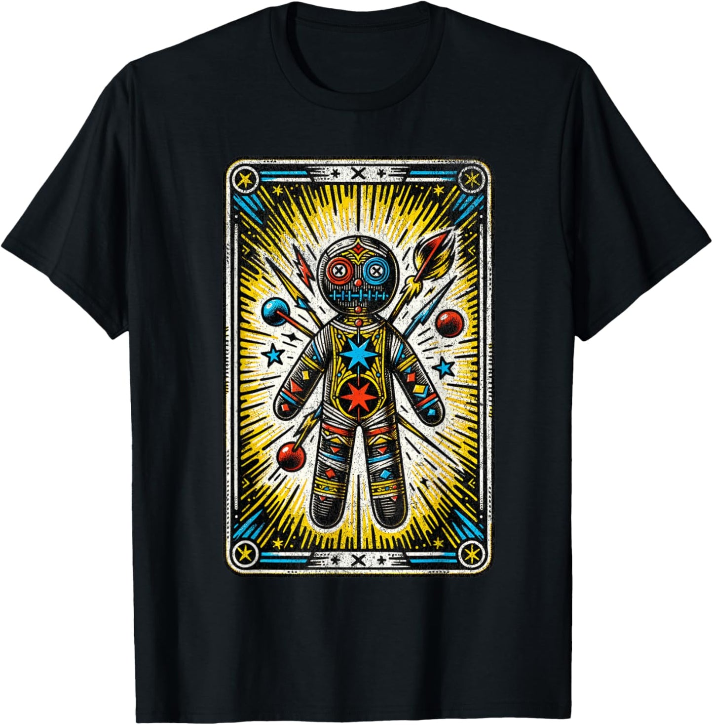 Vintage Voodoo Doll Tarot Card Cajun Creole Retro Magic T-Shirt - T-Shirt | Black