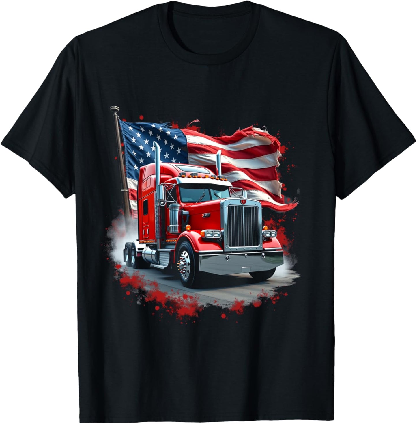 Patriotic Semi Truck T-Shirt - T-Shirt | Black
