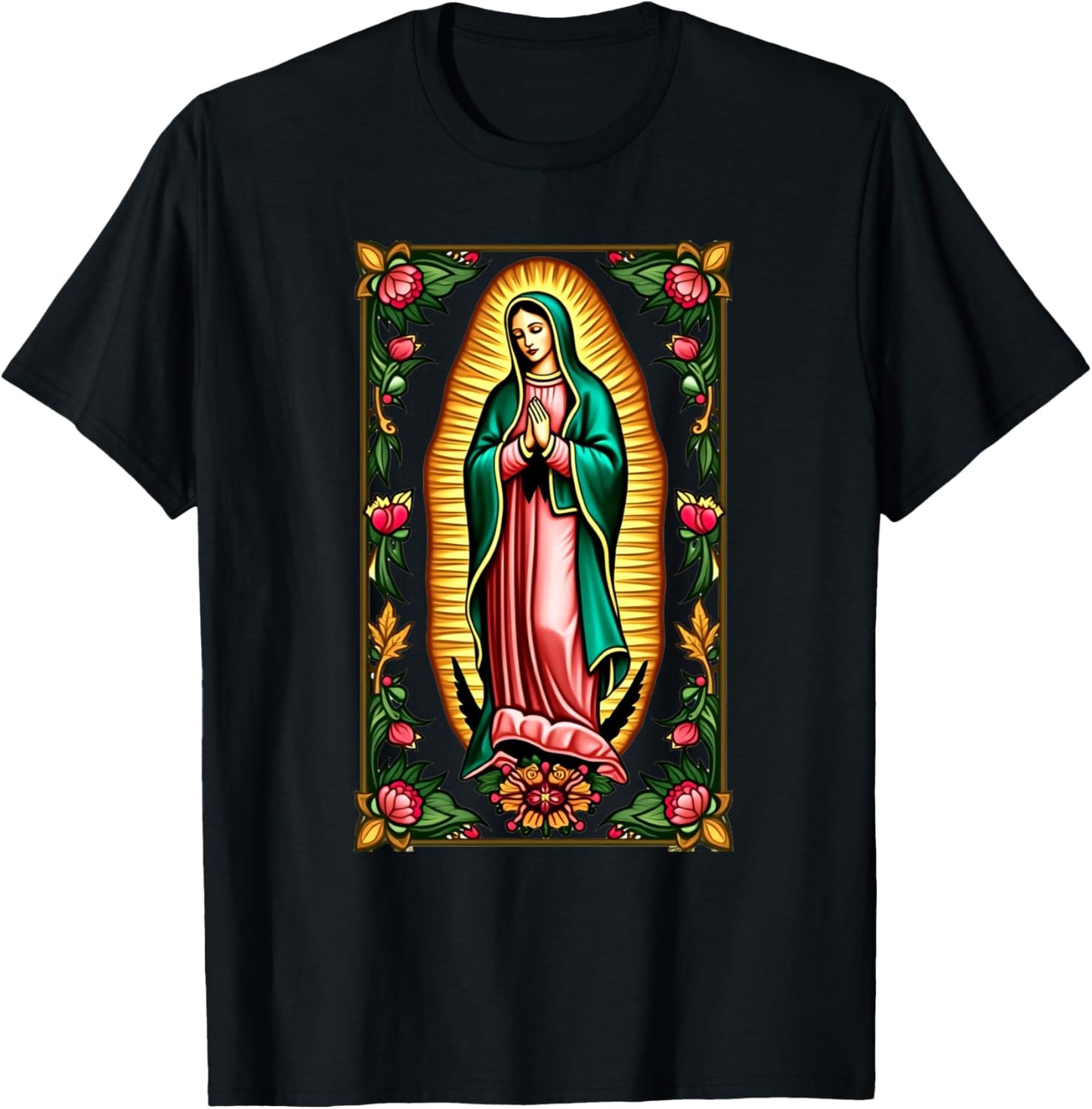 Our Lady Virgen De Guadalupe Virgin Mary Catholic Saint Art T-Shirt - T-Shirt | Black