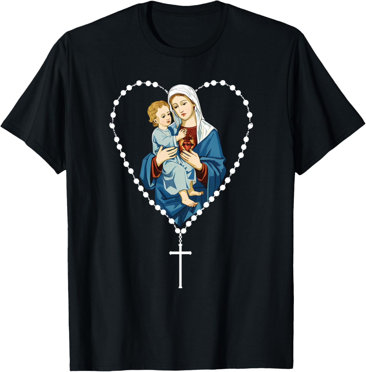 Saint Mary Mother of Jesus Mary With Baby Chist Christian T-Shirt - T-Shirt | Black