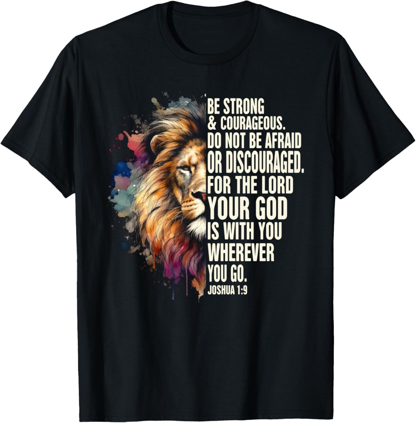 Christian Jesus God Bible Verse Be That Strong & Courageous T-Shirt - T-Shirt | Black