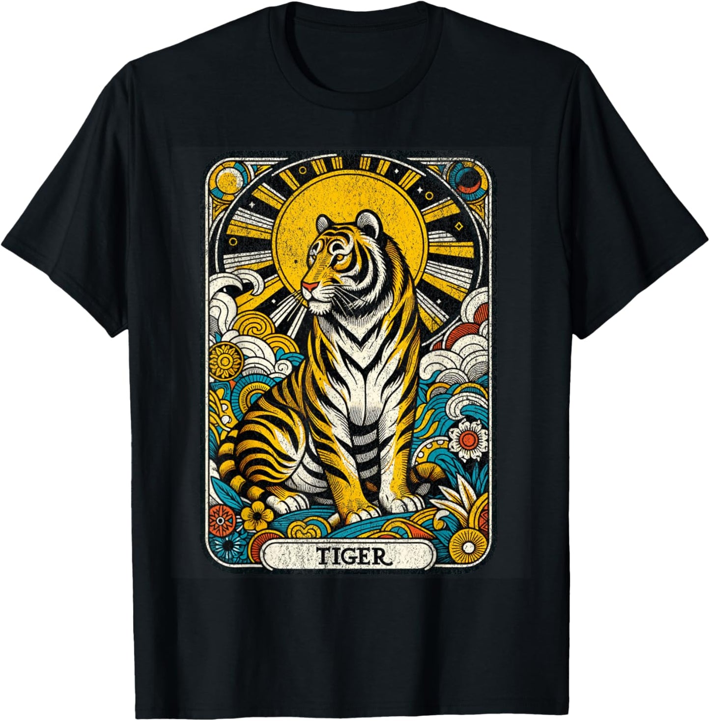 Vintage Tiger Tarot Card Chinese Zodiac Tiger Spirit Animal T-Shirt - T-Shirt | Black