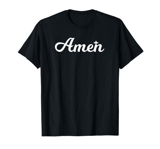 Christian Faith Gifts 2.1 Amen Cross Christian Gift Unisex T-Shirt - Black, Short Sleeve, Crew Neck, Classic Fit, Polyester 100%