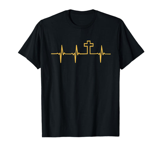 Christian Jesus GOD Religious Cross Heartbeat T-Shirt