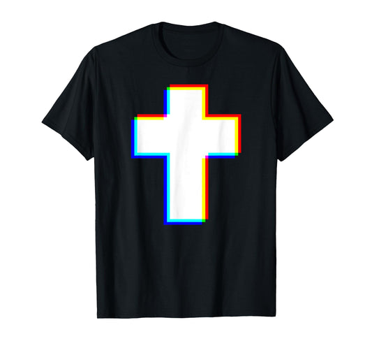 Trendy EDM Cross, Glitch Style Design Christian T-Shirt